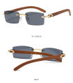 Rimless Sunglasses Rectangle Fashion Popular Women Men Shades Small Square SunGlasses For Female Retro Vintage Trendy Wooden Frame Glasses. 