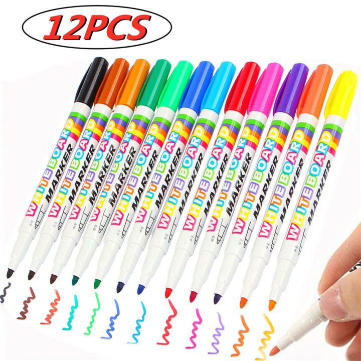 12pcs/box Tip Easy Bullet Wipe Markers Bright Dry Colour Mixed Board