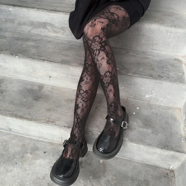 Retro%20Flower%20Pattern%20Women's%20Sexy%20Pantyhose%20Stocking%20Slim%20Elastic%20Lace%20Mesh%20Fishnet%20Socks%20Leggings%20Lolita%20Red%20Black%20Tights%20Stocking%20-%20Image%206