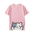 Pink Cat Printed Half Sleeves O Neck T Shirt For Kids. 