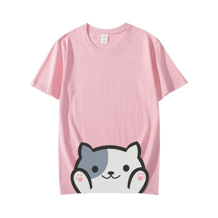 Pink Cat Printed Half Sleeves O Neck T Shirt For Kids