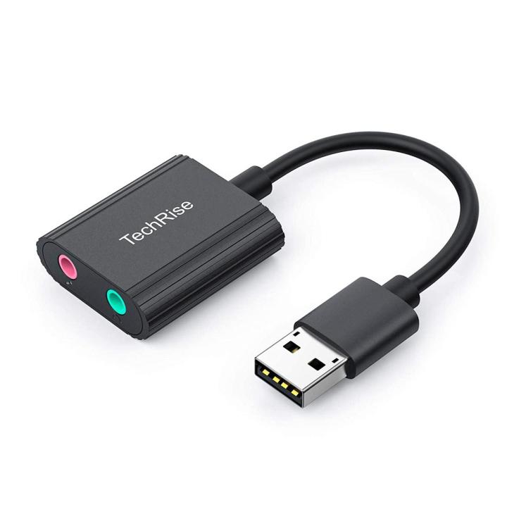 TechRise External USB Audio Adapter Stereo Sound Card with 3.5mm Headphone and Microphone Jack for Windows Mac Linux PC Laptops Desktops