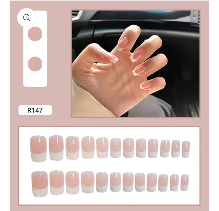 24Pcs%20Short%20French%20Nails%20Nude%20Pink%20French%20Tips%20Nails%20for%20Women%20and%20Girls%20artificial%20nails%20Water%20Proof%20Nails%20with%20Design%20Nail%20Art%20French-tips%20+%2012%20tabs%20nail%20glue%20sheet,%20a%20nail%20filer%20-%20Image%202