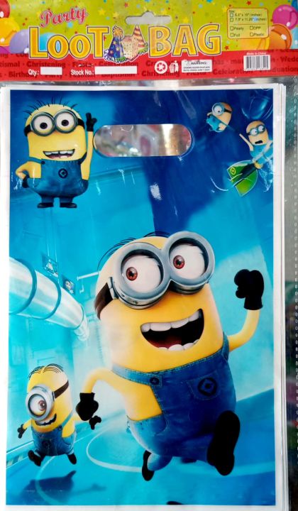 Pack of 10 Party Plastic Goodie Bags Birthday Gift Bags Minions Theme Bags