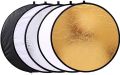 Photography with the 43"/110cm 5-in-1 Collapsible Light Reflector - Multi-Disc Round Kit with Bag, Featuring Translucent, Gold, Silver, Black, and White Surfaces for Versatile Studio and Outdoor Lighting. 