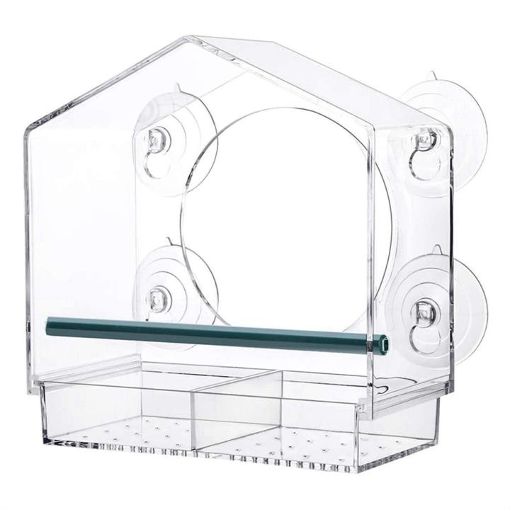 Window Bird Feeders with Strong Suction Cups Birds Feeder for Outside Bird House with 2 Compartment Removable Tray