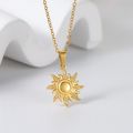 【IKE】Sun Necklace Stainless Steel Plated Dainty Gold Chain Sun Pendant For Charm Women Birthday Party Fashion Jewelry. 