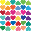 55 RAINBOW CONFETTI HEART WALL DECALS 3 INCH EACH. 