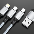 3-in-1 Fast Charging Cable USB-C, Micro USB & Lightning Multi-Device Data and Power Cord 2.4A. 