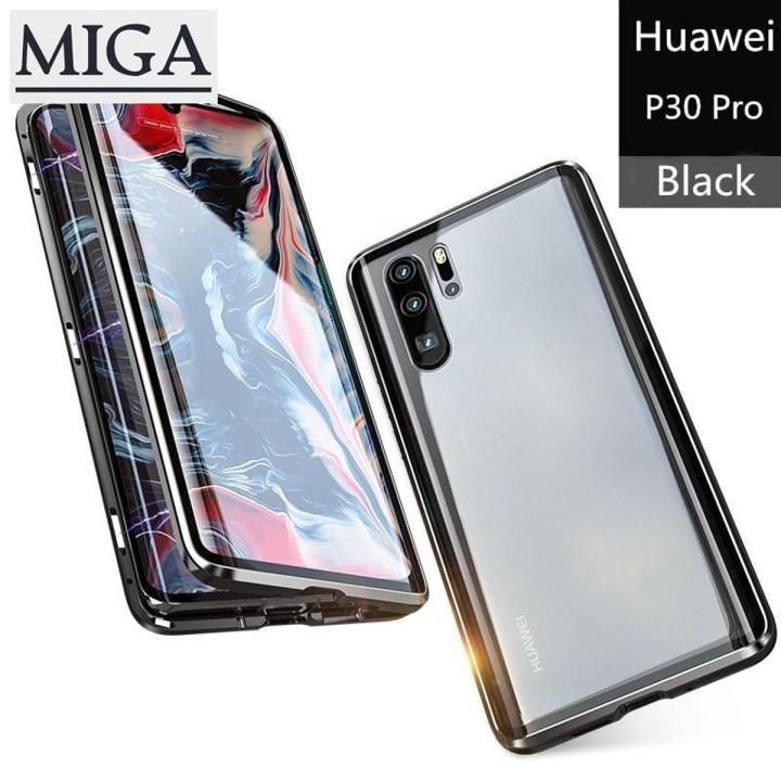 【 Miga Plaza 】 For Huawei P30 Pro Case Double Sided Glass 360 Degree Full Magnetic Cover Front Glass Case For Huawei P30 Pro Magnet Case Curved glass