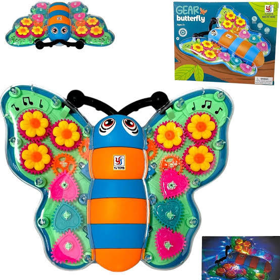 FunBlast Transparent Butterfly Gear Toys - B/O Musical Butterfly Toy with Sound & Flashing Lights, 360 Degree Rotating Electric Insects Toy for Kids, Boys, Girls, Light & Sound Toys for Kids