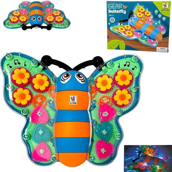 FunBlast Transparent Butterfly Gear Toys - B/O Musical Butterfly Toy with Sound & Flashing Lights, 360 Degree Rotating Electric Insects Toy for Kids, Boys, Girls, Light & Sound Toys for Kids