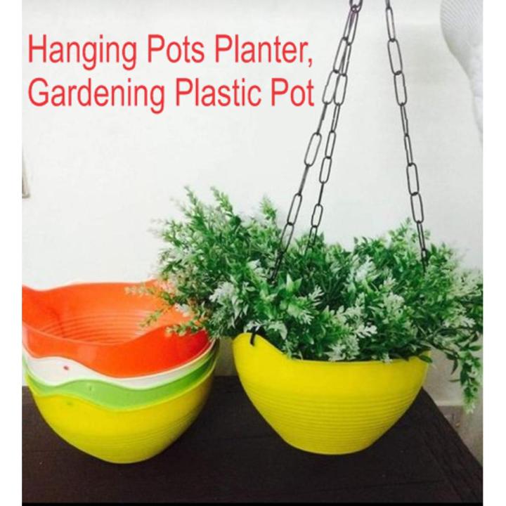 Pack of 2 Plastic Hanging Plant Pots, Flower Pots, Hanging Pots with ...