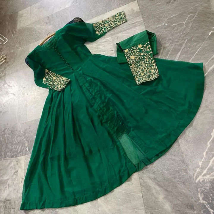 Stylish Embroidered Chiffon Maxi with Embroidered Trouser – One Size, Elegant Party Wear for Women