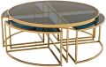 Four-Piece Coffee Table Set with Gold Mirror Accents, Glass Curved Corner Table, Center Table for Living Room,Elevate Your Decor with Stylish Coffee and Cocktail Tables. 