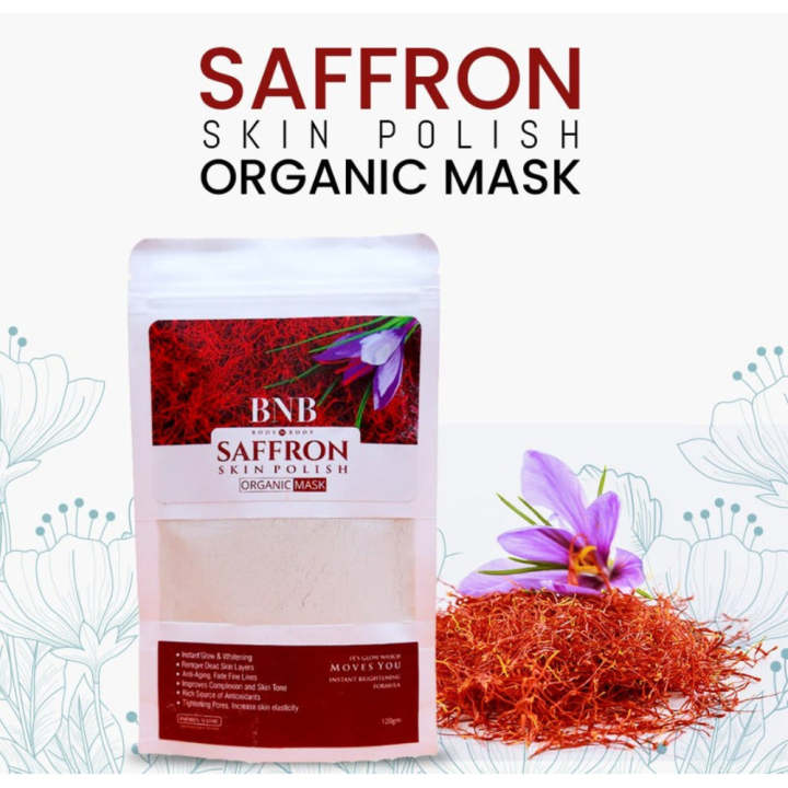 Saffron Skin Polish Organic Face Mask - 120g, Brightening & Exfoliating Mask for Glowing Skin, Reduces Dark Spots, Nourishes & Smooths Skin, Hydrating & Refreshing Formula for All Skin Types