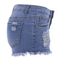Women’s Fashion Washed Distressed Jeans Personality Solid Color Ripped High-waist Denim Shorts. 