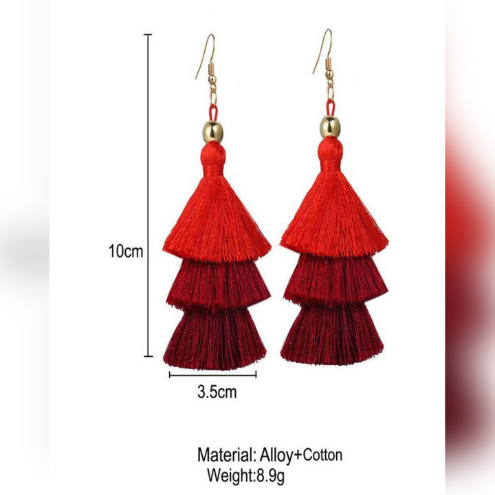 Red - High Quality Multi Layer Tassel Earrings For Women - CIE22