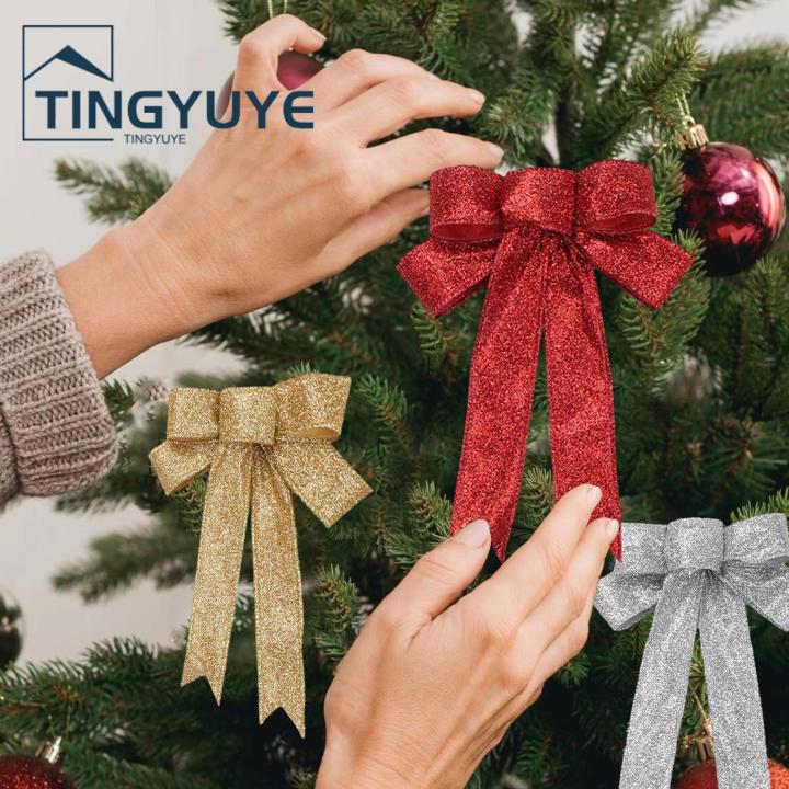 Christmas Bow Decoration Sparkling Sequin Christmas Tree Bow Festive Reusable Decoration for New Year Party Lightweight Stylish Perfect Christmas Big Bow Holiday Bow