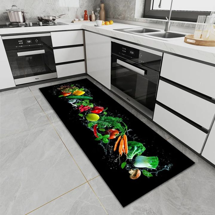 Fruit And Vegetable 3D Print Pattern Non-slip Kitchen Rugs Kitchen Floor Mat Hallway Entrance Door Mat Bathroom Carpet Alfombra