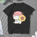 Sunflower Bubu Loves Flowers Women's T Shirt Milk and Mocha Bubu Dudu Ladies Tees Polyester Tops Graphic Tshirt y2k Hipster. 