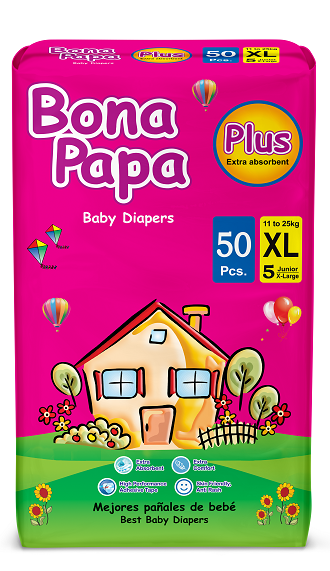 Bona Papa Plus Diapers - Plus Junior Pack XL Size 5 - 50 Pcs - 11 to 25 KG