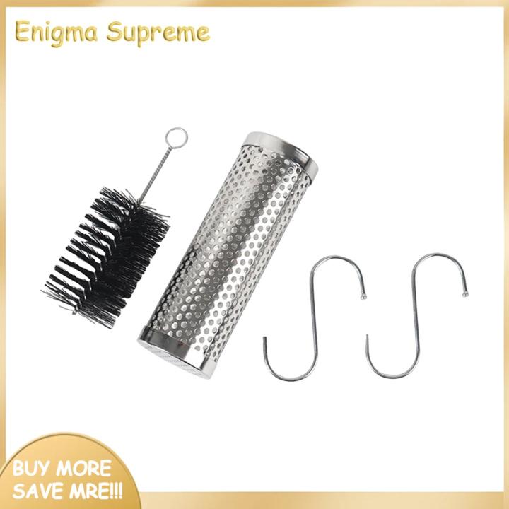 Enigma- Smoke Pipe for Grill Premium Stainless Steel Bbq Smoke Pipe Set for Grills Enhance Flavors with Hot/cold Smoking Includes Brush Hooks Ideal for Stainless Steel Barbecue Tube