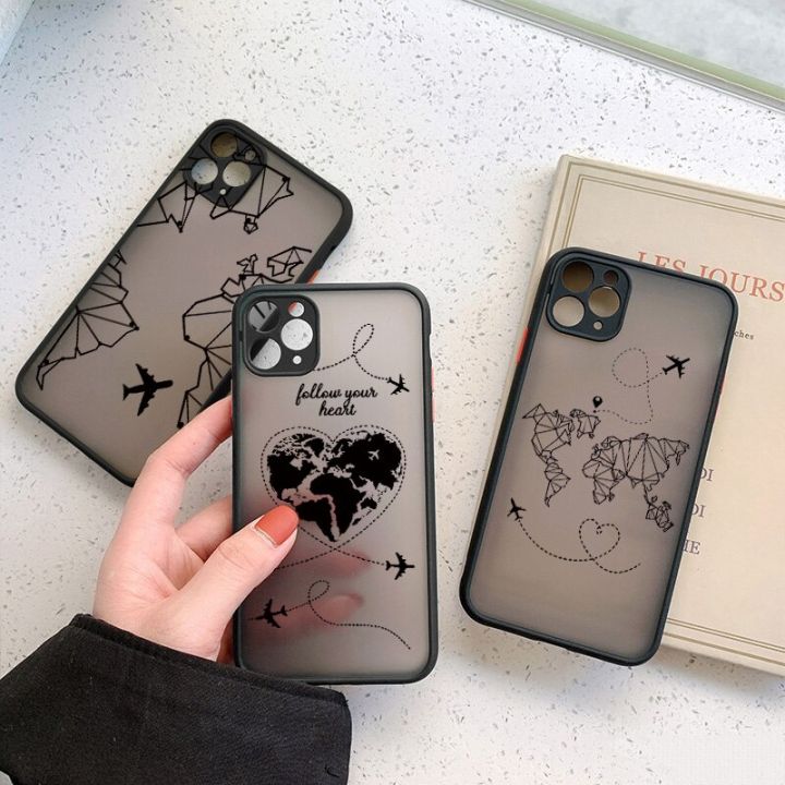 【Promise Eoonis】Popular World Map Travel Airplane Phone Case For iphone 13 14 11 12 Pro Max 7 8 Plus SE2 X XR XS MAX Back Hard Shockproof Cover
