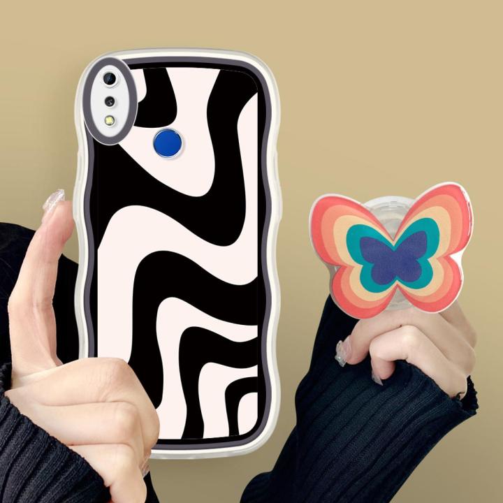 BILI for Realme 3 Back Cover With Free Ring Holder Multicolor Wavy Soft Transparent Colorful Wavy Phone Cases