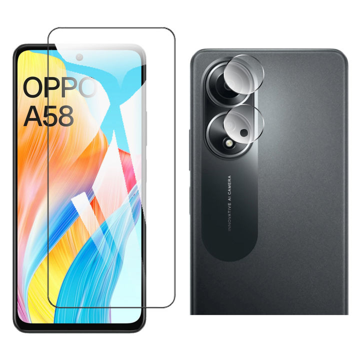 Oppo A58 4G Tempered Glass Protector Premium High Quality Polish Glass  + Gorilla Flexible Protector Back Camera 9H For A58 4G