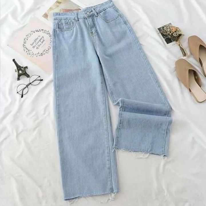 Light Blue High Waist Wide Leg Baggy Jeans for Women | Export Quality, Free Size