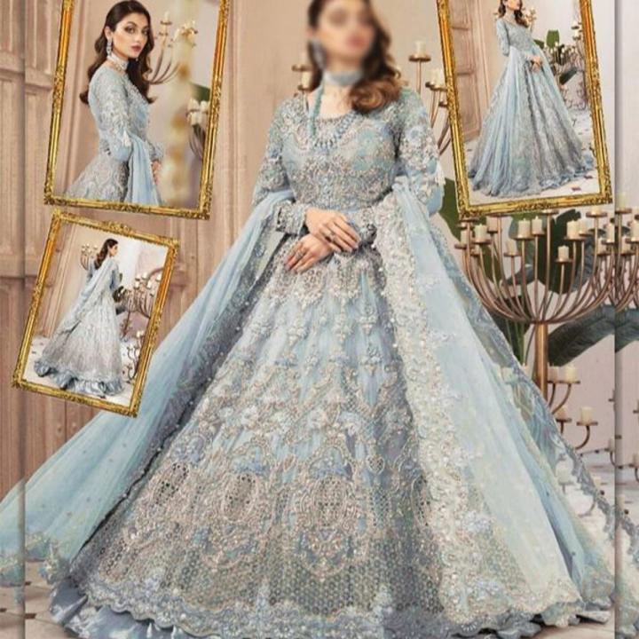 Rex Collection Wedding NET 3D Handwork Heavy Embroidered Ferozi Maxi Dress Heavy Embroidery Dupatta Unstitched REX 737 Daraz.pk