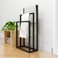 Metal Towel Bathroom Rack 3 Bars Freestanding Drying Shelf 3 Tier Storage Organizer Brown Washcloths Holder (Black). 