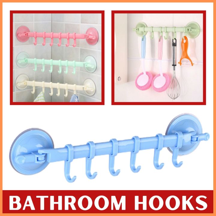 【FUN LIVE】 Bathroom Suction Hooks Towel Hanger Bedroom, Kitchen, Refrigerator Door, Wall Ceiling Hanger Rack (RANDOM COLOR)