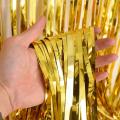 Happy Birthday Black Banner With Golden Bachdrop Curtains For Birthday Decoration. 