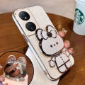 For Honor X7b / Honor X7A / Honor X7 4G Back Cover with Cute Rabbit Makeup Mirror Stand Luxury 6D Plating Square Frame Phone Case Shiny Holder Soft Silicone Protective Cases Pouch Girls. 