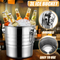 OUMERY Stainless Steel Ice Punch Bucket Wine Beer Cooler Champagne Cooler Portable Bar Club Ice Bucket Container 3L. 