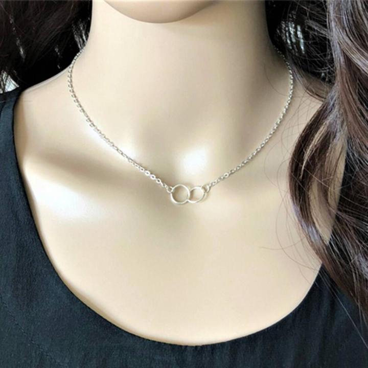 Silver/Golden Simple Double Ring Pendant Necklace/Chocker for Girls/Women