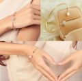 Adjustable Crystal Double Heart Bow Bilezik Cuff Opening Bracelet For Women. 