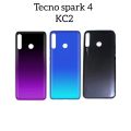 Tecno Spark 4 KC2 Back Battery Cover Rear Door Housing Case, Plastic Material, Premium Quality, Available in Purple, Black, and Blue. 