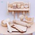 11x 1/12 Scale Baking Set Life Scene Doll Accessories Decoration Wooden Kitchen Utensils for Dining. 