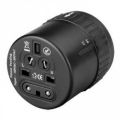 Universal Travel Adapter Black Multi-Shoe Standards US/AUS/UK/EURO Rotating Design 100-250VAC Portable Carry, Get Connected Worldwide. 