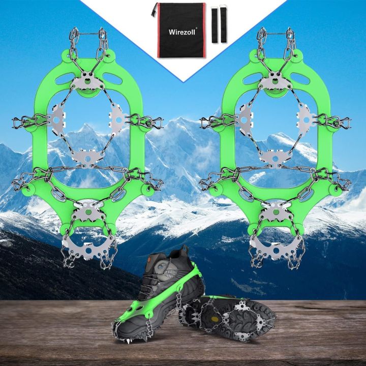 Wirezoll Ice Cleats, Crampons for Hiking Boots and Snow Shoes Climbing Spikes Grippers for Traction with Chains for Men Women