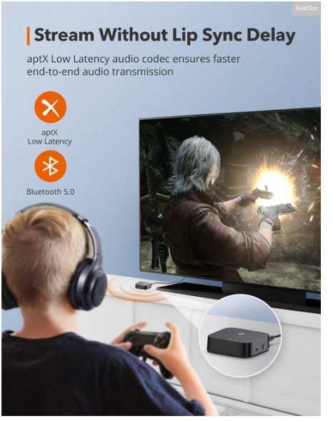 Taotronics%20TT-BA09%20Pro%202%20in%201%20Bluetooth%205.0%20Wireless%202in1%20TX%20RX%20Transmitter%20Receiver%20Adapter%20aptX%20LL%20Low%20Latency%20Dual%20Link%20Audio%20Streaming%20Support%20SPDIF%20Digital%20Optical%20Fiber%20TOSLINK%203.5mm%20AUX%20RCA%20for%20Home%20Audio%20System%20Speakers%20Amplifiers%20Samsung%20TV%20LED%20-%20Image%204