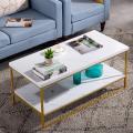 Modern Coffee Table, Faux Marble Top Rectangular Coffee Table with Golden Metal Frame, Living Room Coffee Cocktail Table. 