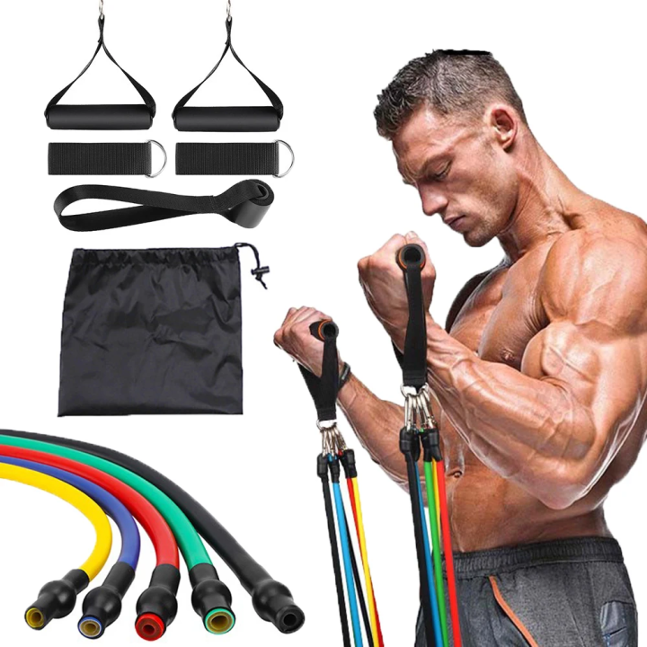 11-Piece Resistance Bands Set – Pull Rope Yoga & Fitness Elastic Bands with Handles, Ankle Straps & Door Anchor for Home & Gym Training – Blendzii Outleex®
