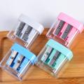 【FUN LIVE】 Double Holes Plastic Pencil Sharpeners Candy Color Transparent Standard Pencil Cutting Machine Student School Office Stationery. 