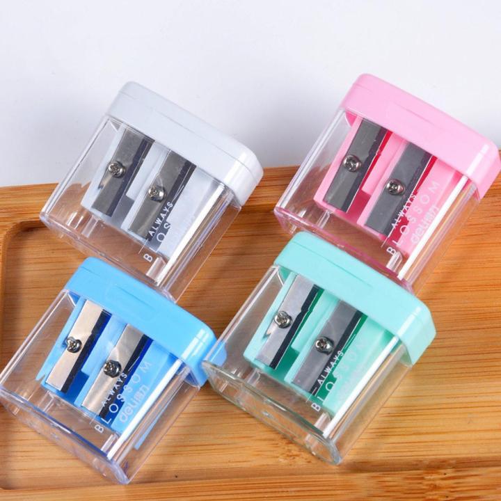 【FUN LIVE】 Double Holes Plastic Pencil Sharpeners Candy Color Transparent Standard Pencil Cutting Machine Student School Office Stationery