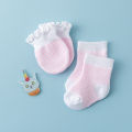 I LOVE DADDY&MUMMY-4Pairs/Lot Lace Ruffles Baby Socks Gloves Set Breathable Cotton Infant Socks Anti Scratch Newborn Protection Face Mittens Socks. 