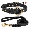 Soft Real Leather Dog Collar and Leash Set Adjustable Braided Dogs Collars 150cm Lead Rope for Medium Large Dogs German Shepherd. 